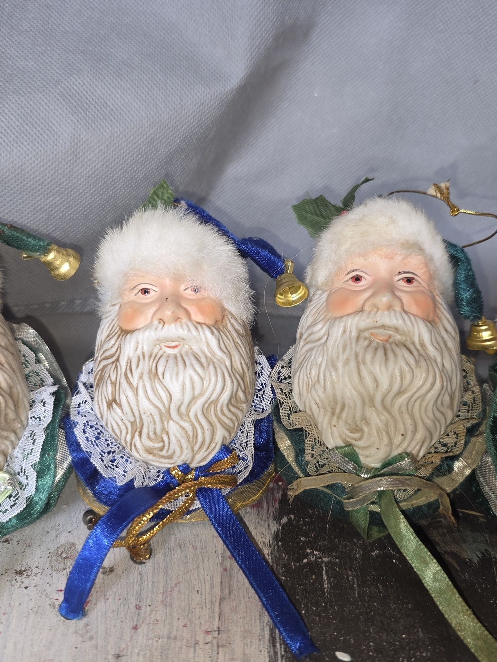 Holiday Santa Ornament with Blue and Green Hats